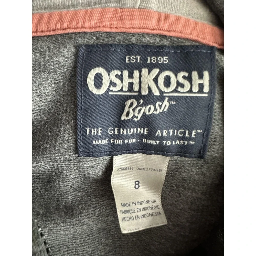 OshKosh‎ B'gosh Hoodie Boys 8 Gray Green Camo Full Zip Raglan Kangaroo Pocket